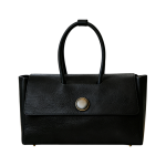 Black Top Handle Handbag with Vintage Round Clasp