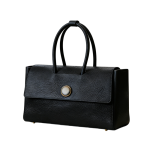 Black Top Handle Handbag with Vintage Round Clasp
