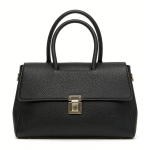 Custom Leather Shoulder Bag & Top Handle | Flap Closure in Black/Brown