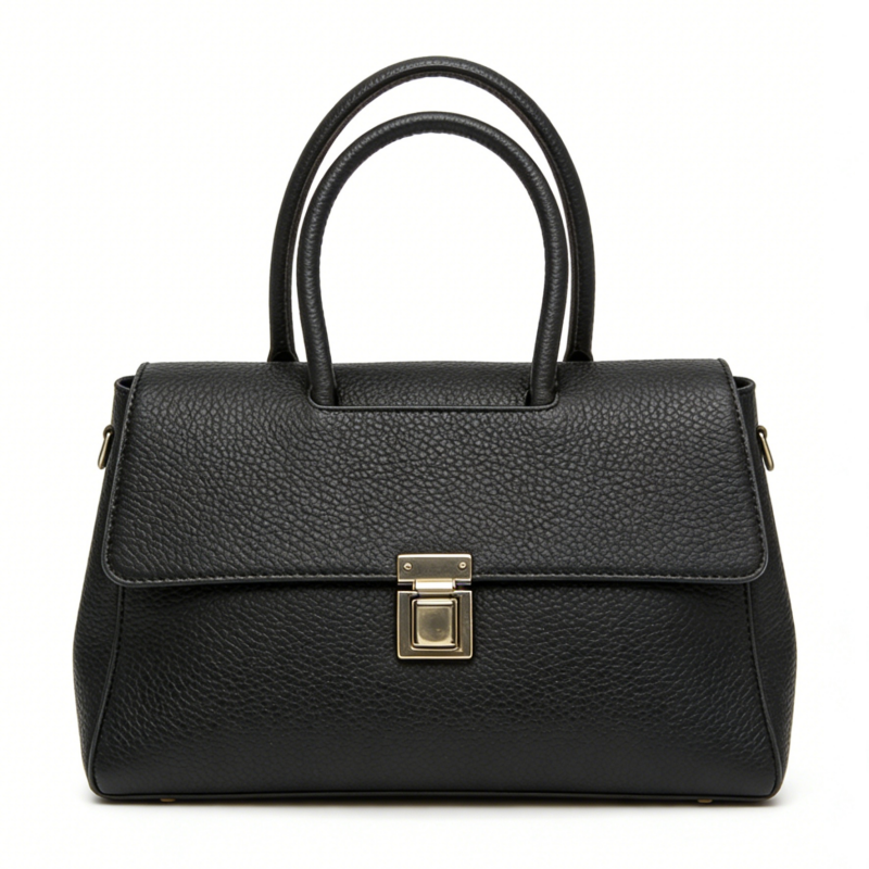 Custom Leather Shoulder Bag & Top Handle | Flap Closure in Black/Brown