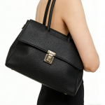 Custom Leather Shoulder Bag & Top Handle | Flap Closure in Black/Brown
