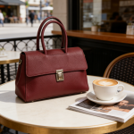 Custom Leather Shoulder Bag & Top Handle | Flap Closure in Black/Brown