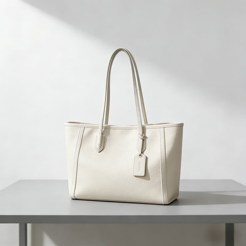 Leather Shoulder Bag with Center Divider Compartment & Button Closure