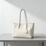 Leather Shoulder Bag with Center Divider Compartment & Button Closure