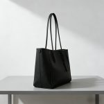 Leather Shoulder Bag with Center Divider Compartment & Button Closure