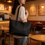 Leather Shoulder Bag with Center Divider Compartment & Button Closure