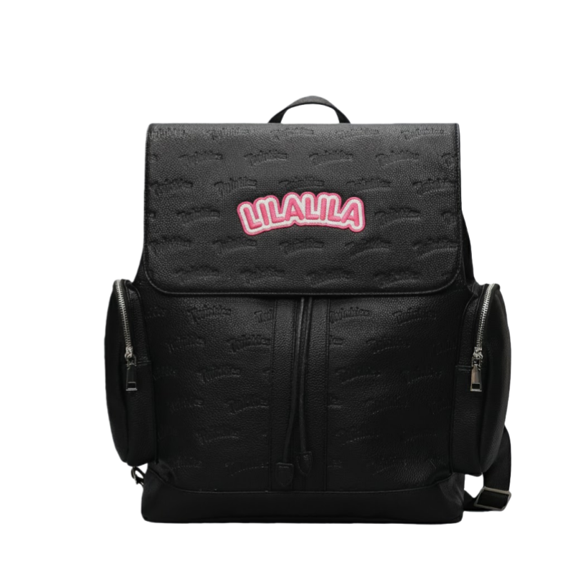 Lila Customizable Leather Backpack with Side/Front Pocket-Black Color