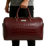 Croc-Embossed Leather Duffle Bag  – Zipper with Top Handles
