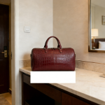 Croc-Embossed Leather Duffle Bag  – Zipper with Top Handles