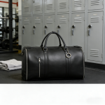 Custom Vegan Leather Barrel Duffle Bag With Zipper-（LL-DB-007）