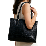 Black Crocodile Texture Shoulder Bag with Zipper