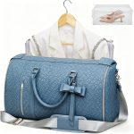 Custom Pu Light Blue Leather Travel Bag | MOQ 50pcs –