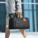 Nylon & Leather Spliced Travel Duffel Bag – Casual Lightweight Weekender