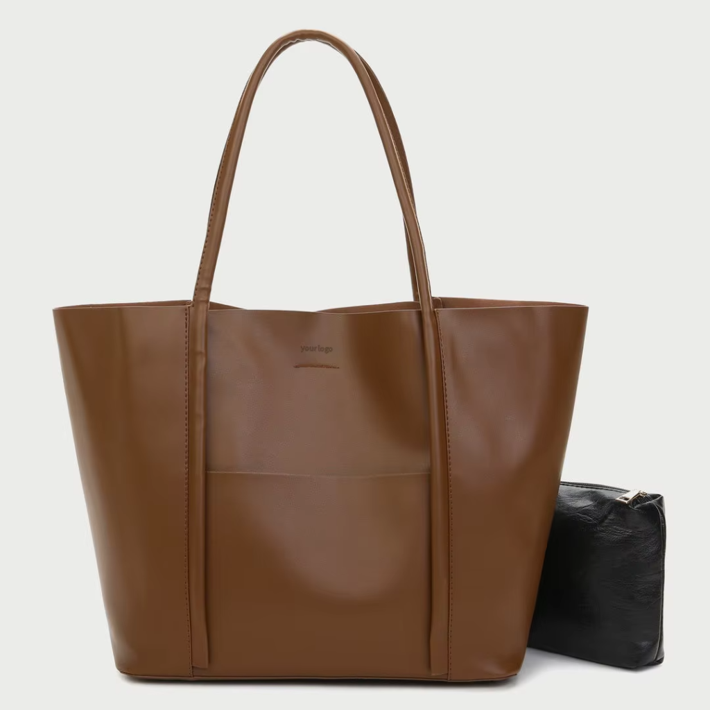 Large Capacity PU Tote Bag with Detachable Pouch