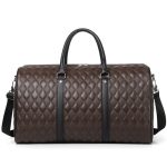 Brown custom leather duffel travel bag front
