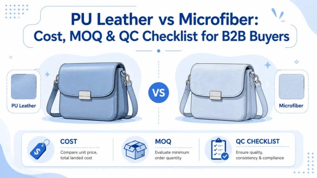 PU leather and microfiber leather material rolls side by side in a factory, showing the visual difference between the two synthetic leathers