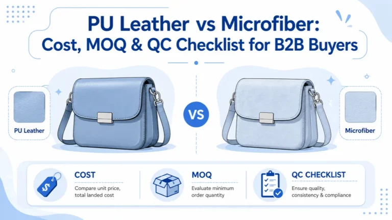 PU leather and microfiber leather material rolls side by side in a factory, showing the visual difference between the two synthetic leathers