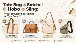 Side-by-side comparison of four shoulder bag types — tote, satchel, hobo, and sling — for B2B brand buyers